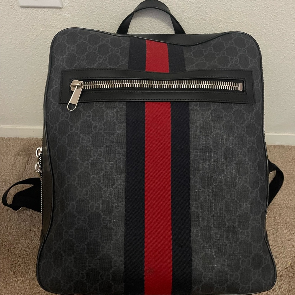 Gucci Men's Gray and Red Backpack